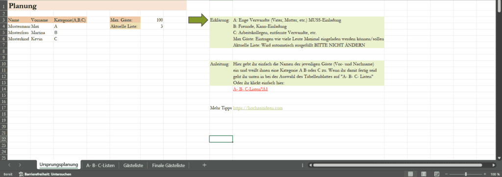 Excel Gästeliste Vorlage